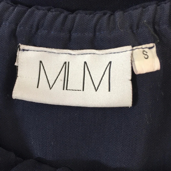 MLM Blouse Womens Small Navy Off The Shoulder Short Sleeve Top Silky Ruffle - Picture 8 of 13